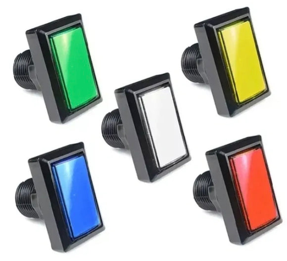 Rectangle LED arcade machine buttons available in clear, red, green, blue and yellow. 