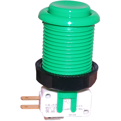 Happ Green Pushbutton with Horizontal Microswitch – Austin Amusements